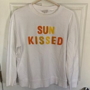 Shiraleah White Crewneck Sweatshirt with Golden Yellow 'SUN KISSED' Embroidery